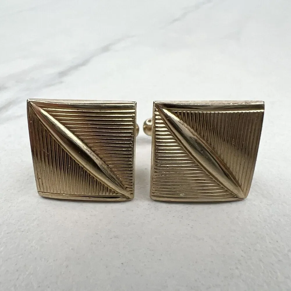 Gold Tone Vintage Textured Square Cufflinks